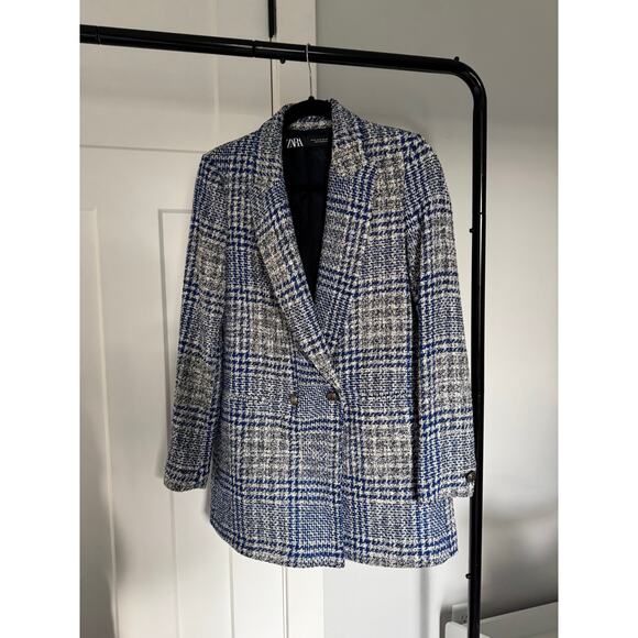 Zara Blazer Plaid Pronounced Shoulders Double Breasted XS - Picture 1 of 3